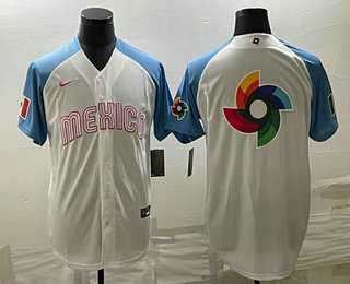 Mens Mexico Baseball Big Logo 2023 White Blue World Classic Stitched Jersey2->2023 world baseball classic->MLB Jersey